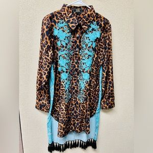 NWOT L&B Lucky and Blessed Leopard and Turquoise Duster